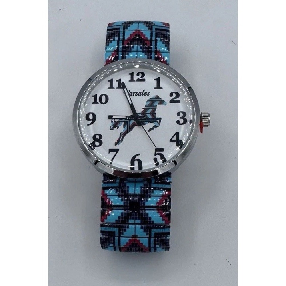 Varsales Southwestern Horse Watch Turquoise Aztec Print Stretch Band Women's